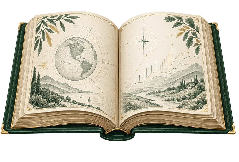 Libro antiguo abierto, símbolo del universo de fondos